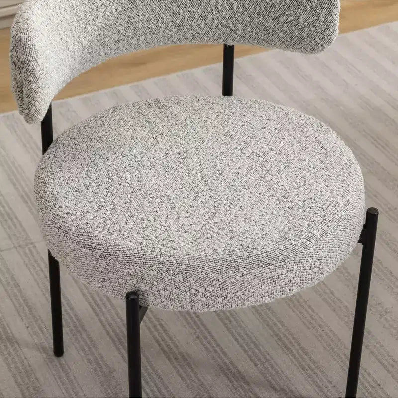 Chaise de salle à manger moderne en tissu à dossier rond, avec coussins épais et pieds en métal ; chaise d'appoint confortable pour la cuisine ou le salon