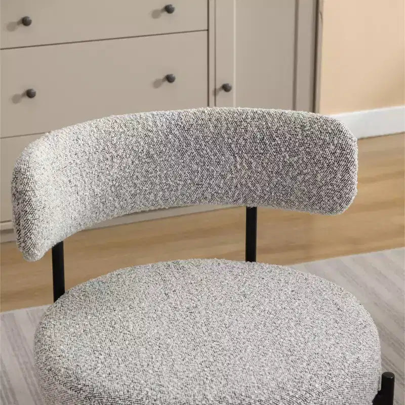 Chaise de salle à manger moderne en tissu à dossier rond, avec coussins épais et pieds en métal ; chaise d'appoint confortable pour la cuisine ou le salon