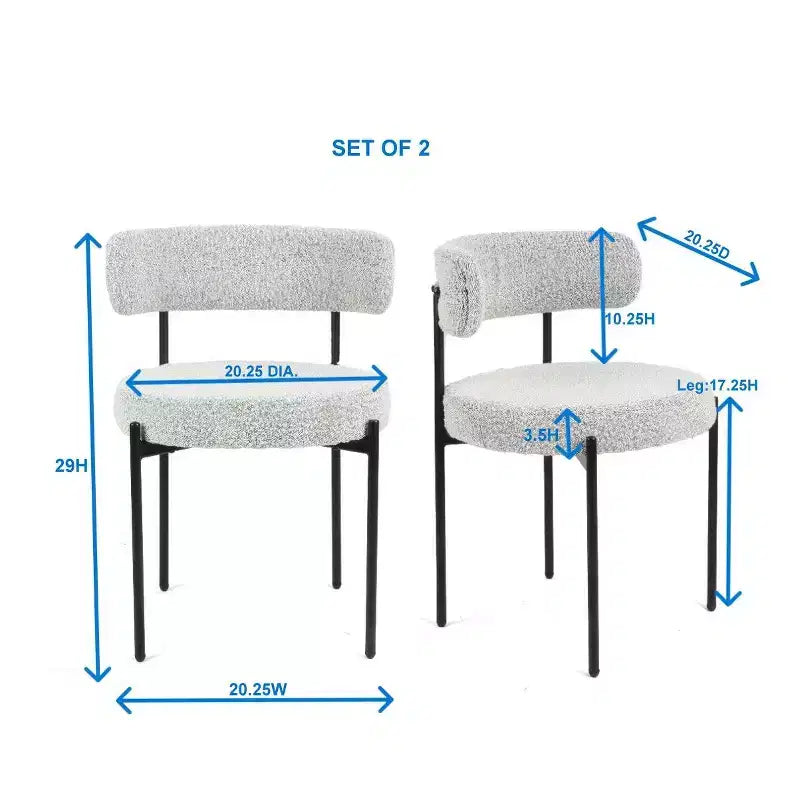 Chaise de salle à manger moderne en tissu à dossier rond, avec coussins épais et pieds en métal ; chaise d'appoint confortable pour la cuisine ou le salon
