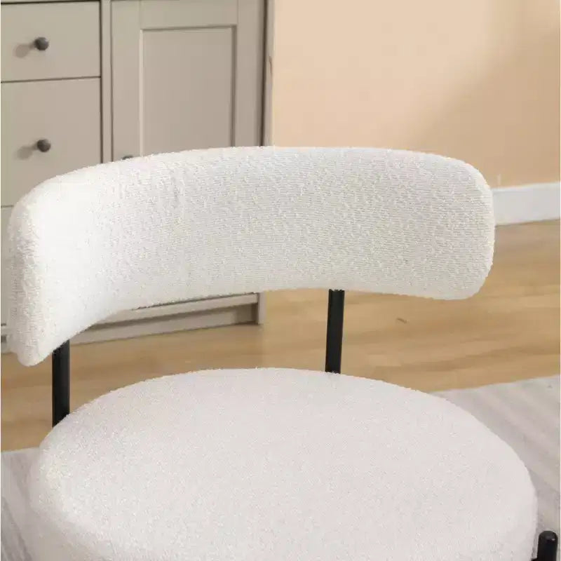 Chaise de salle à manger moderne en tissu à dossier rond, avec coussins épais et pieds en métal ; chaise d'appoint confortable pour la cuisine ou le salon