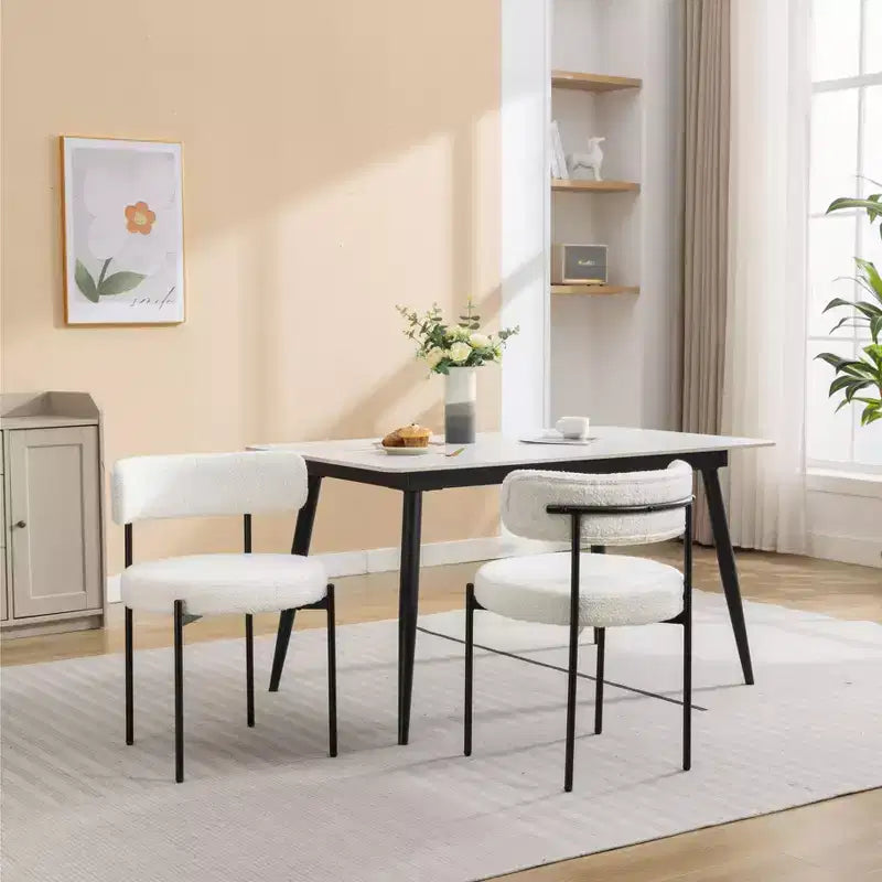 Okak Modern Boucle Dining Chairs Set of 2, Round Barrel Design, Thick Cushioned &amp; Metal Legs, Comfy Kitchen Living Room Side Chairs
