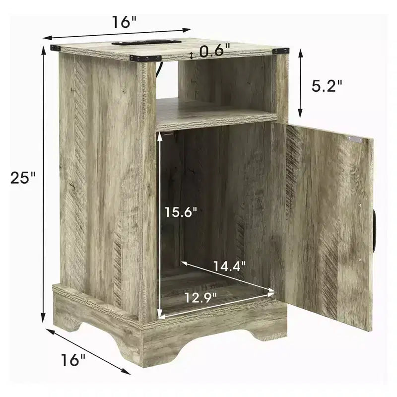 Table de chevet de style ferme avec station de recharge, ensemble de tables d'appoint rustiques avec étagères et espace de rangement, adaptées à la chambre ou au bureau à domicile.