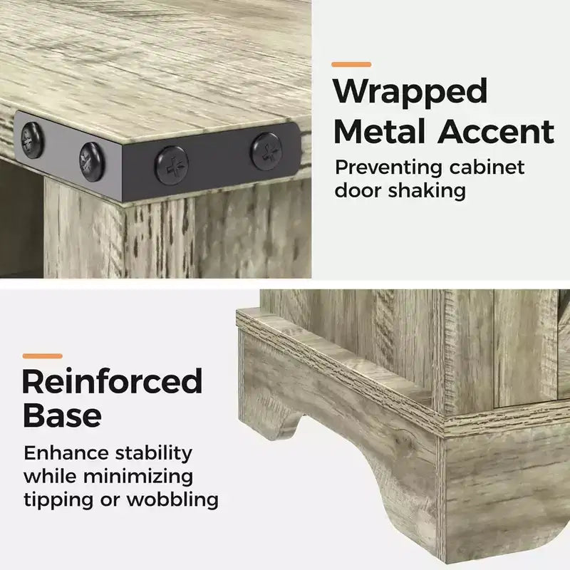 Table de chevet de style ferme avec station de recharge, ensemble de tables d'appoint rustiques avec étagères et espace de rangement, adaptées à la chambre ou au bureau à domicile.