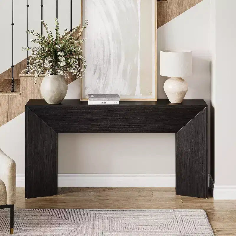 Console d'entrée, table de canapé extra-longue en bois noir de 63 pouces
