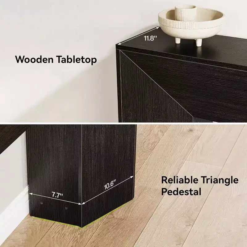 Console d'entrée, table de canapé extra-longue en bois noir de 63 pouces