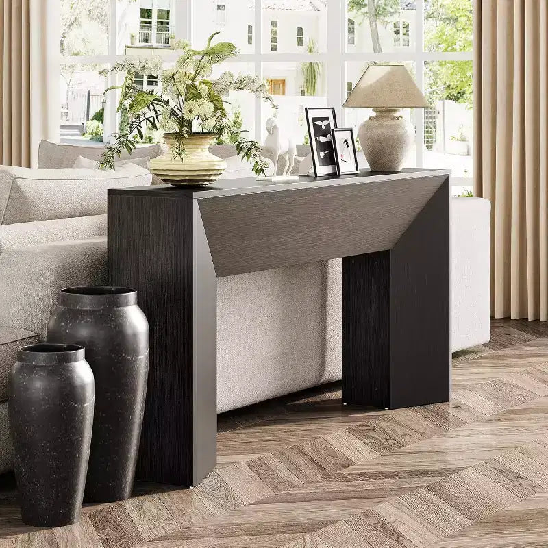 Console d'entrée, table de canapé extra-longue en bois noir de 63 pouces