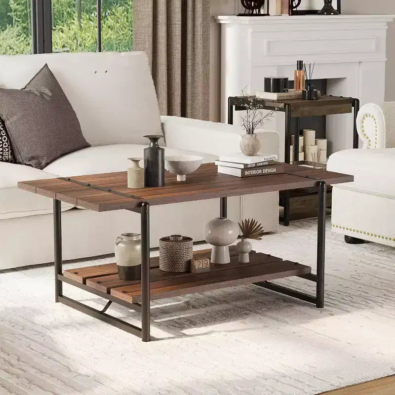 Table basse rectangulaire de 104 cm avec deux niveaux de rangement