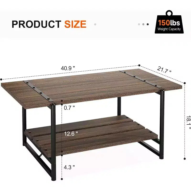 Table basse rectangulaire de 104 cm avec deux niveaux de rangement