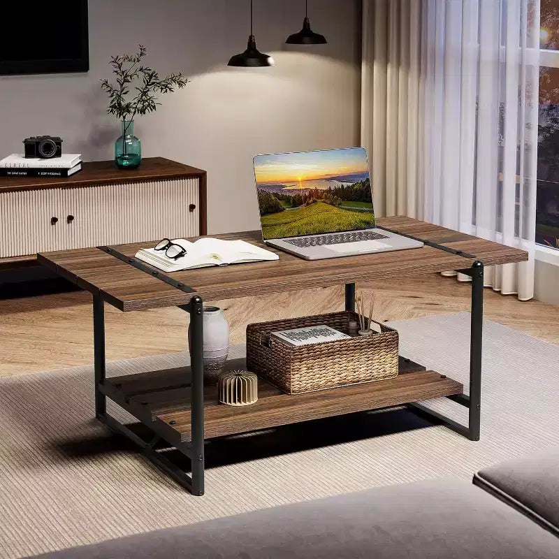 Table basse rectangulaire de 104 cm avec deux niveaux de rangement