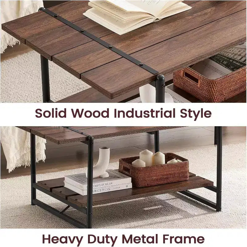 Table basse rectangulaire de 104 cm avec deux niveaux de rangement
