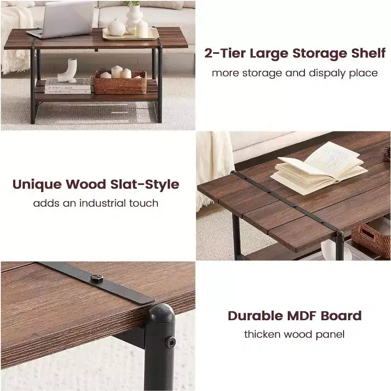 Table basse rectangulaire de 104 cm avec deux niveaux de rangement