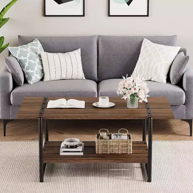 Table basse rectangulaire de 104 cm avec deux niveaux de rangement