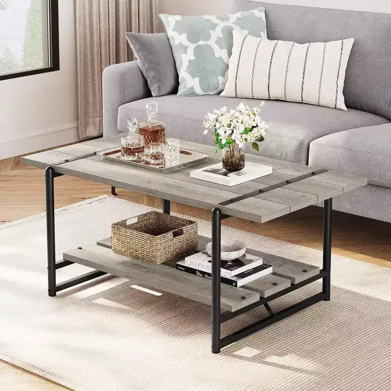 Table basse rectangulaire de 104 cm avec deux niveaux de rangement