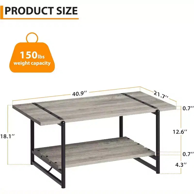 Table basse rectangulaire de 104 cm avec deux niveaux de rangement