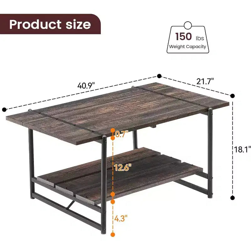 Table basse rectangulaire de 104 cm avec deux niveaux de rangement