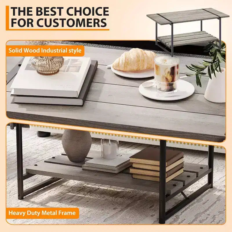 Table basse rectangulaire de 104 cm avec deux niveaux de rangement