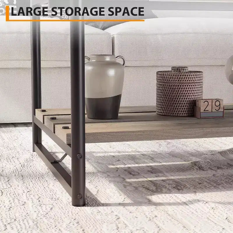 Table basse rectangulaire de 104 cm avec deux niveaux de rangement