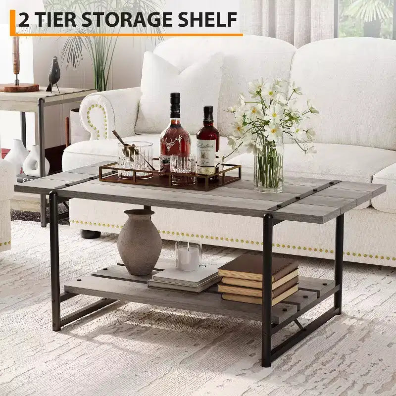 Table basse rectangulaire de 104 cm avec deux niveaux de rangement