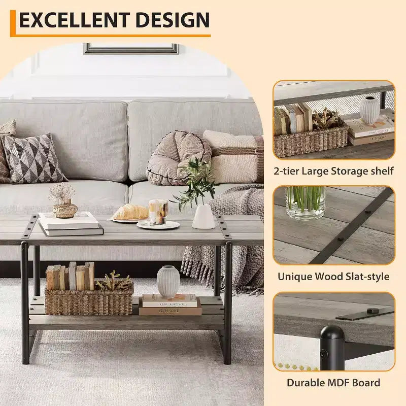Table basse rectangulaire de 104 cm avec deux niveaux de rangement