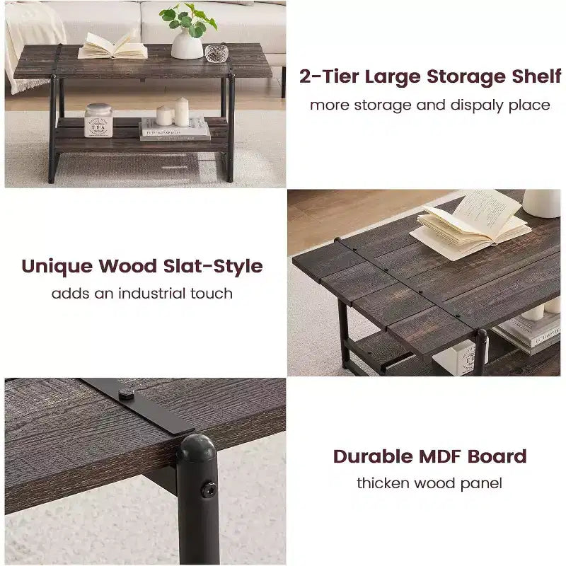 Table basse rectangulaire de 104 cm avec deux niveaux de rangement