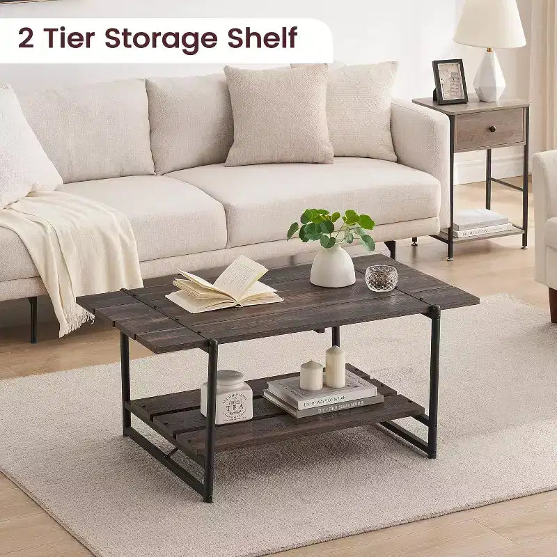 Table basse rectangulaire de 104 cm avec deux niveaux de rangement