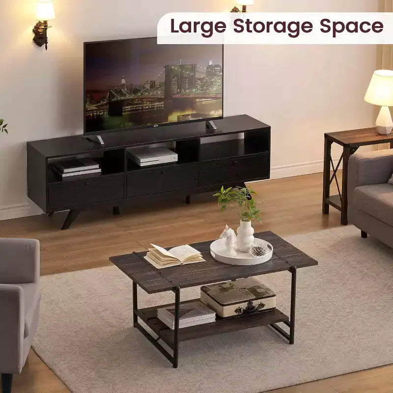 Table basse rectangulaire de 104 cm avec deux niveaux de rangement