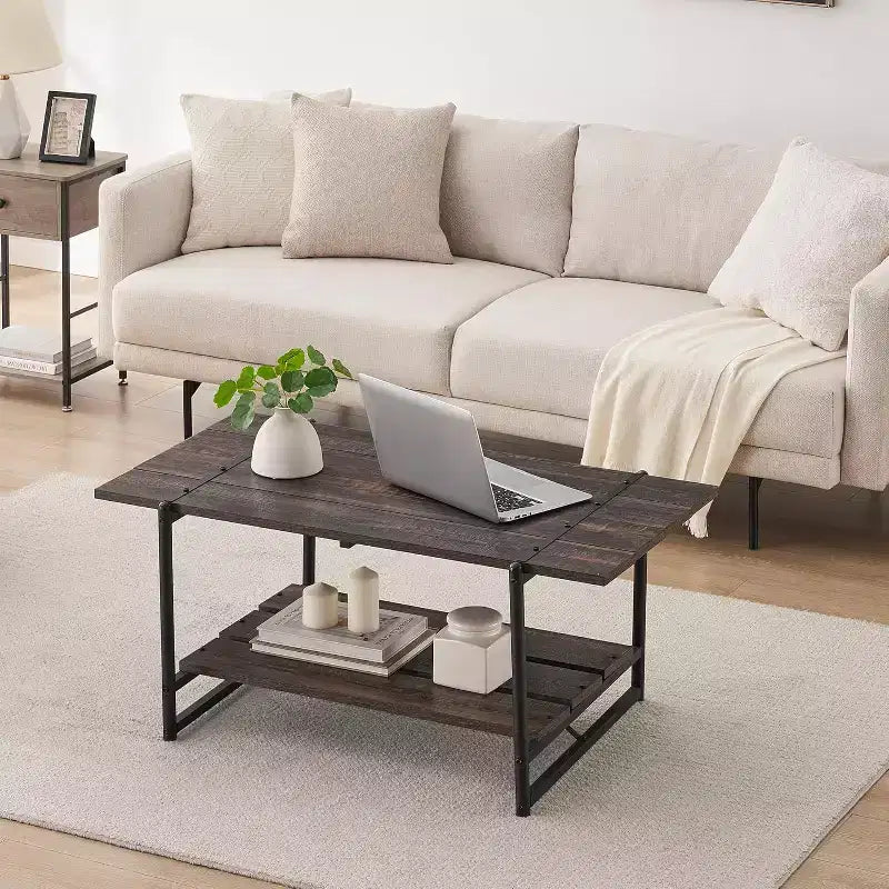 Table basse rectangulaire de 104 cm avec deux niveaux de rangement
