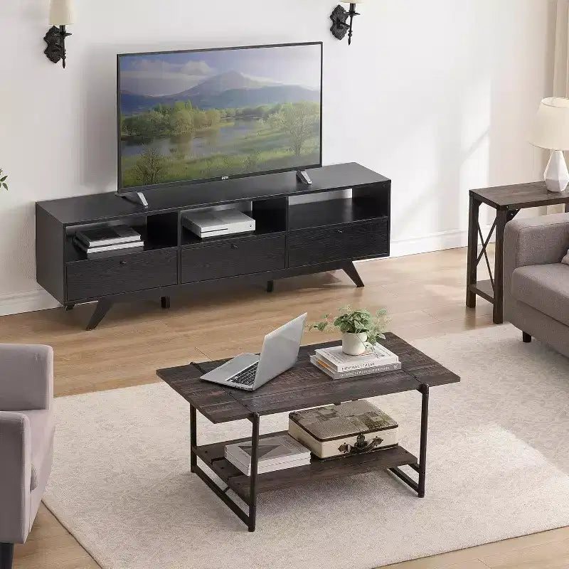 Table basse rectangulaire de 104 cm avec deux niveaux de rangement