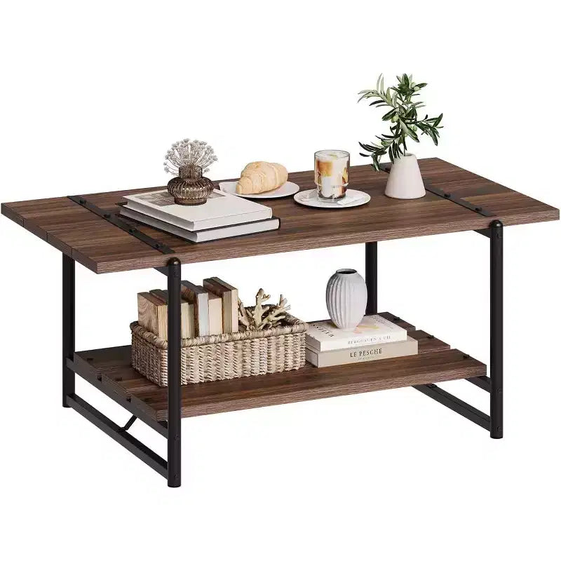Table basse rectangulaire de 104 cm avec deux niveaux de rangement
