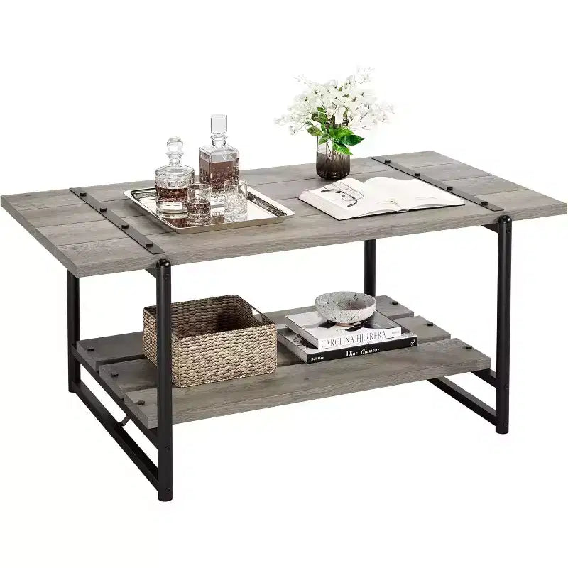Table basse rectangulaire de 104 cm avec deux niveaux de rangement