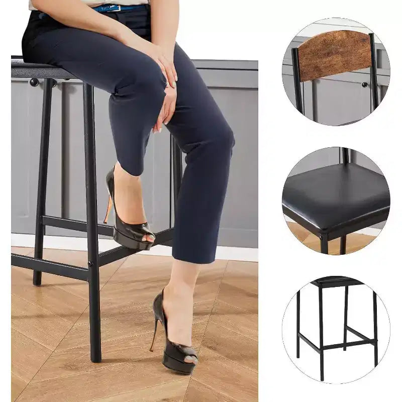 Tabourets de bar, tabourets de bar rembourrés avec pieds en métal, repose-pieds et dossiers