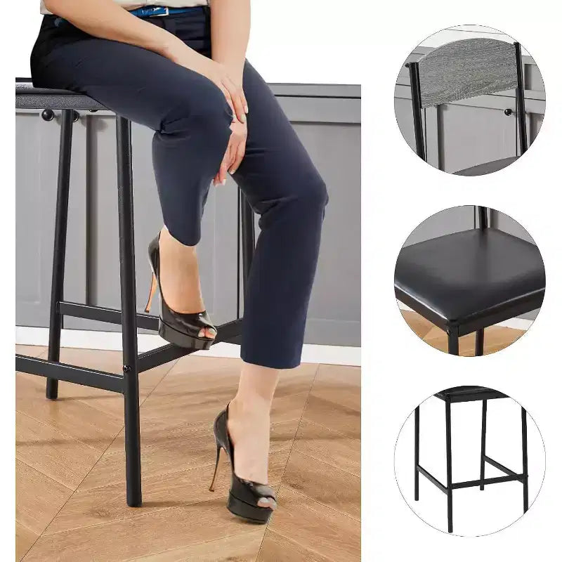 Tabourets de bar, tabourets de bar rembourrés avec pieds en métal, repose-pieds et dossiers