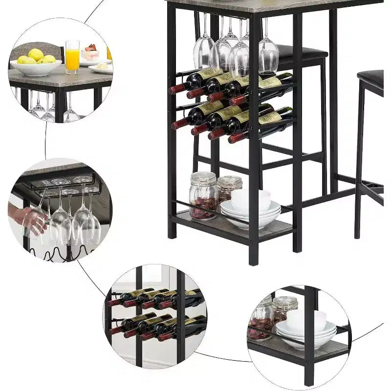 Tabourets de bar, tabourets de bar rembourrés avec pieds en métal, repose-pieds et dossiers