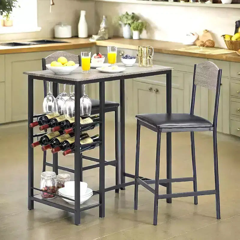 Bar Stools Set of , Upholstered Barstools with Metal Legs, Footrest &amp; Backrest, PU Seat, Kitchen Height Chairs