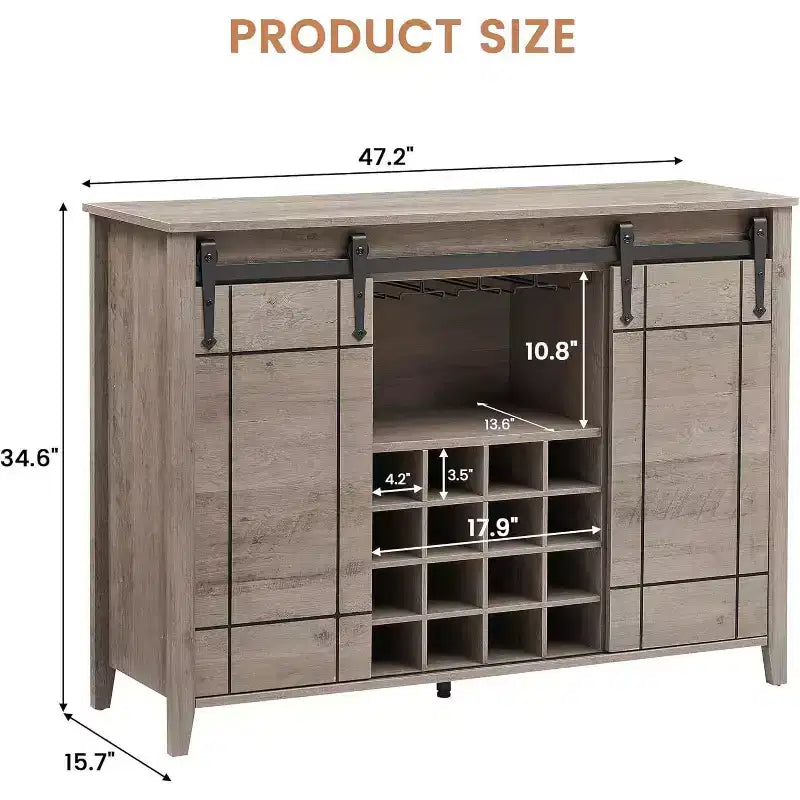Buffet-bahut de 47 pouces avec porte coulissante de style grange, meuble de rangement de style ferme avec étagères réglables
