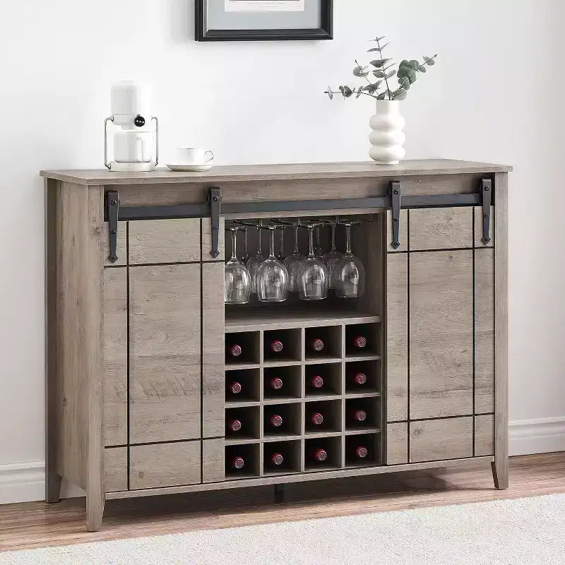 Buffet-bahut de 47 pouces avec porte coulissante de style grange, meuble de rangement de style ferme avec étagères réglables