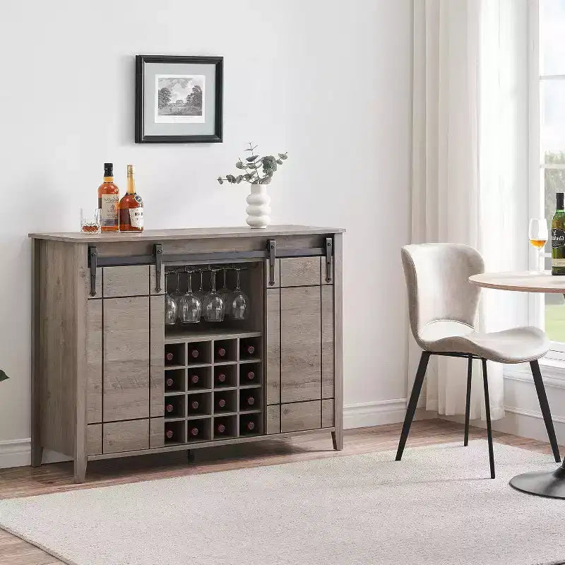 Buffet-bahut de 47 pouces avec porte coulissante de style grange, meuble de rangement de style ferme avec étagères réglables