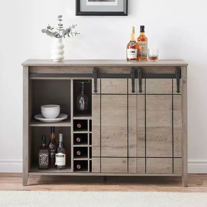 Buffet-bahut de 47 pouces avec porte coulissante de style grange, meuble de rangement de style ferme avec étagères réglables