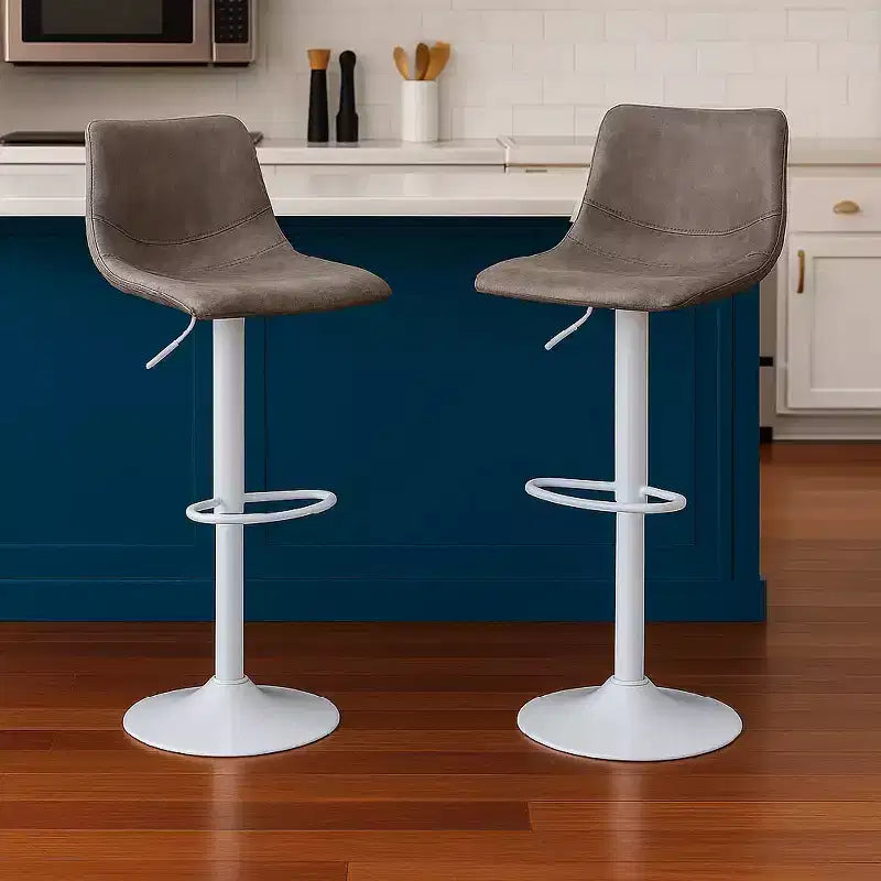 Tabourets de bar avec piètement en fer blanc Tabourets de comptoir réglables en hauteur avec assise en cuir, fonction pivotante et repose-pieds
