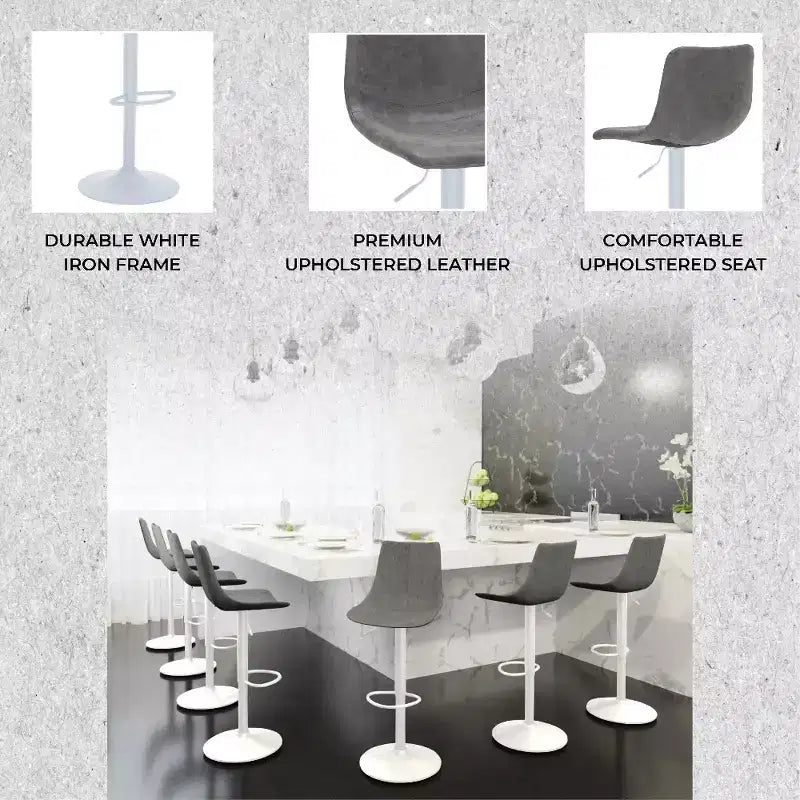 Tabourets de bar avec piètement en fer blanc Tabourets de comptoir réglables en hauteur avec assise en cuir, fonction pivotante et repose-pieds
