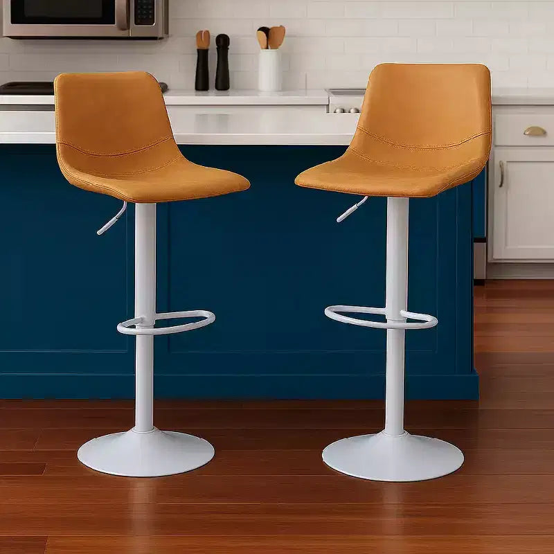 Tabourets de bar avec piètement en fer blanc Tabourets de comptoir réglables en hauteur avec assise en cuir, fonction pivotante et repose-pieds