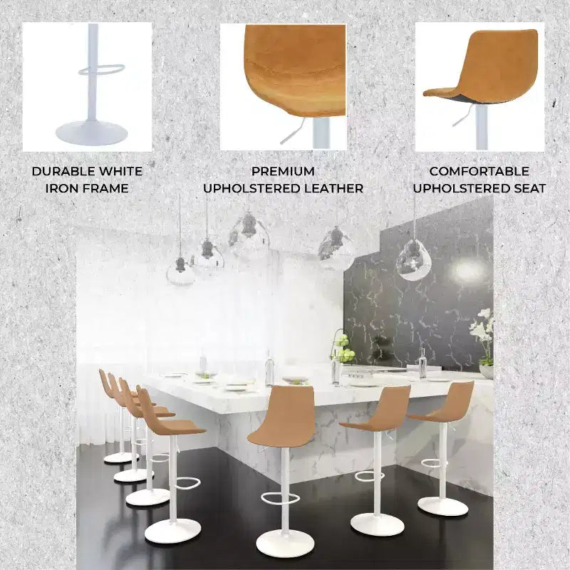 Tabourets de bar avec piètement en fer blanc Tabourets de comptoir réglables en hauteur avec assise en cuir, fonction pivotante et repose-pieds