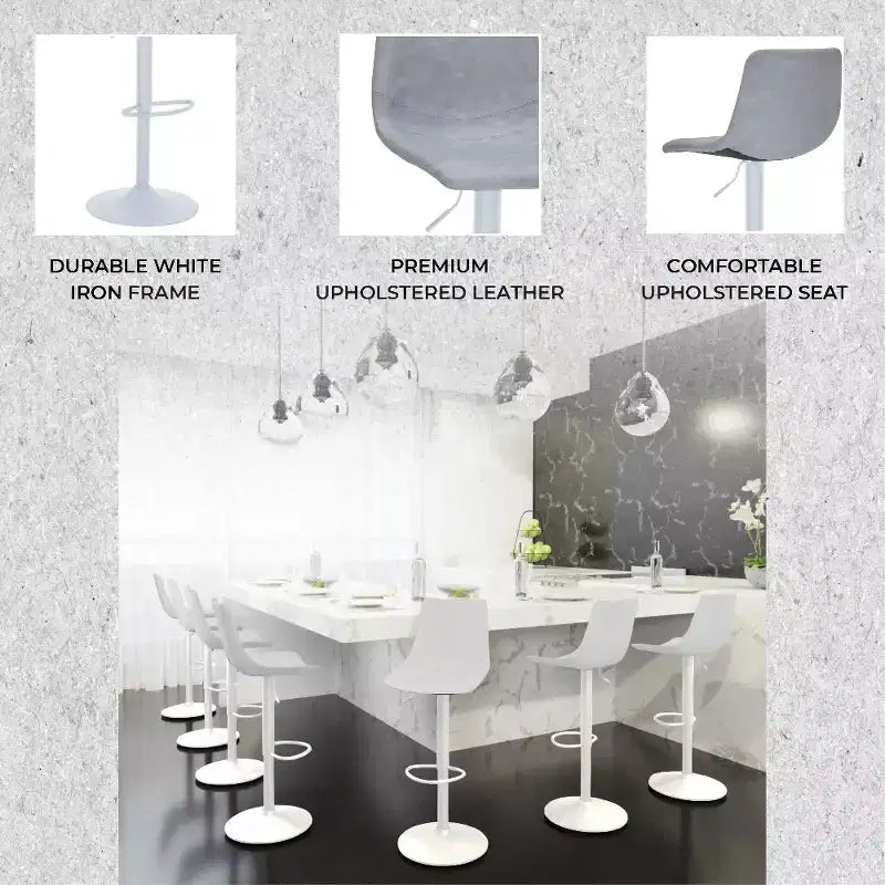 Tabourets de bar avec piètement en fer blanc Tabourets de comptoir réglables en hauteur avec assise en cuir, fonction pivotante et repose-pieds