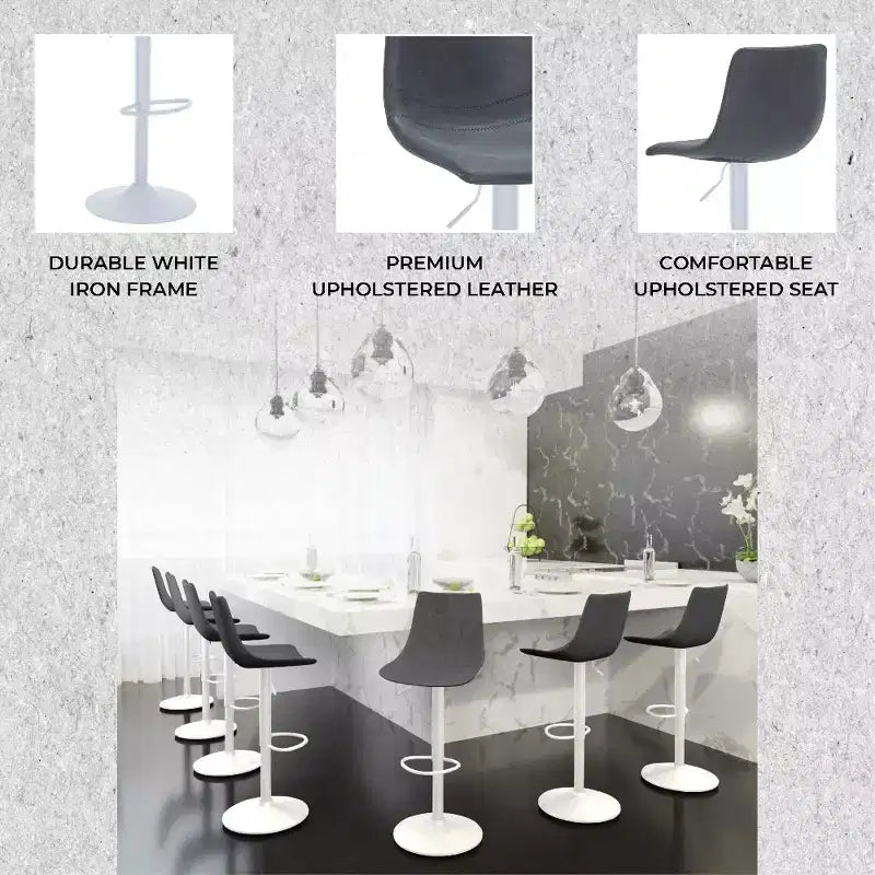 Tabourets de bar avec piètement en fer blanc Tabourets de comptoir réglables en hauteur avec assise en cuir, fonction pivotante et repose-pieds