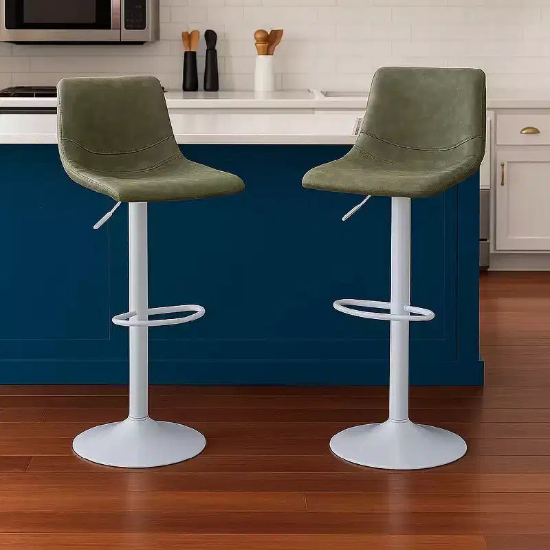 Tabourets de bar avec piètement en fer blanc Tabourets de comptoir réglables en hauteur avec assise en cuir, fonction pivotante et repose-pieds