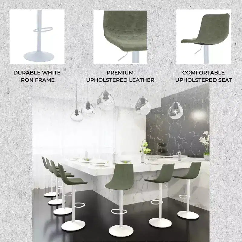 Tabourets de bar avec piètement en fer blanc Tabourets de comptoir réglables en hauteur avec assise en cuir, fonction pivotante et repose-pieds