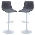 LeisureMod Tilbury Bar Stools with White Iron Base  Adjustable Height Counter Stools with Leather Seat, Swivel Function &amp; Footrest Set of 2