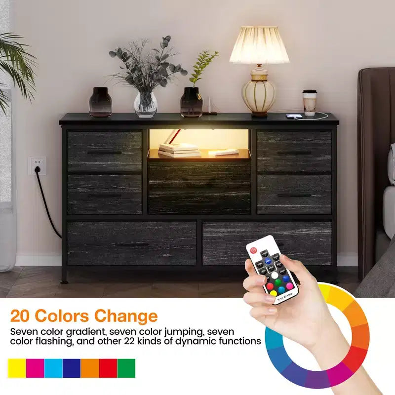 Commode à cinq tiroirs avec boîte de rangement en tissu, convient pour un meuble TV/centre de divertissement de 55 pouces