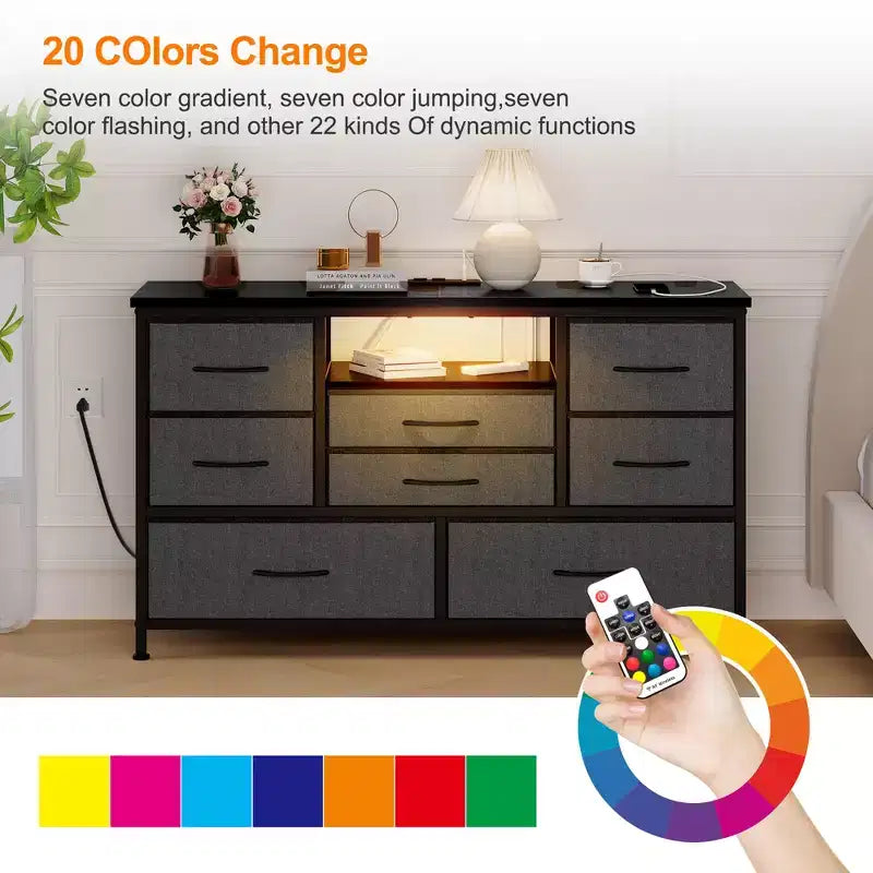 Commode à cinq tiroirs avec boîte de rangement en tissu, convient pour un meuble TV/centre de divertissement de 55 pouces