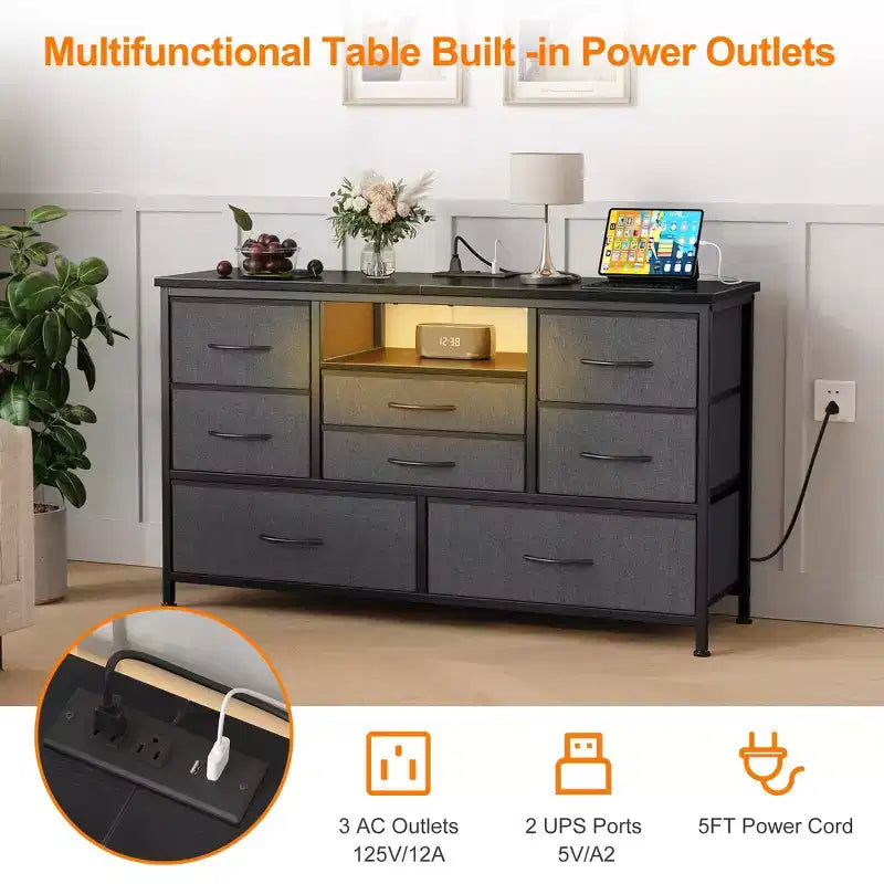 Commode à cinq tiroirs avec boîte de rangement en tissu, convient pour un meuble TV/centre de divertissement de 55 pouces